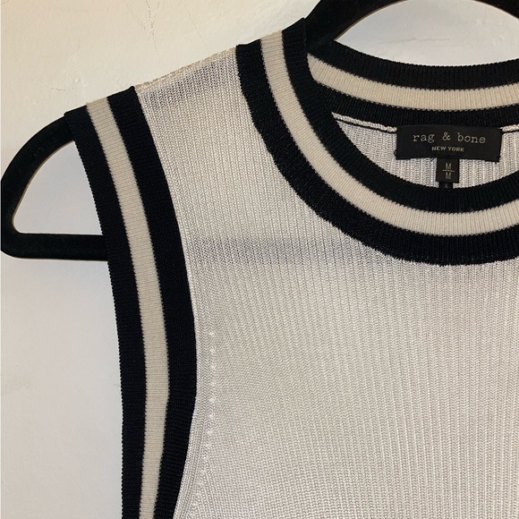 Rag & Bone Priya Crewneck Knit Tank in White with Black Trim Size M - Picture 8 of 12